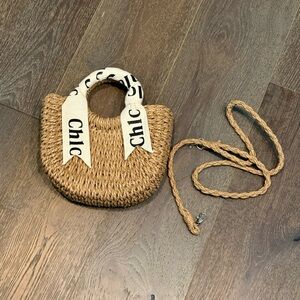 SHEIN Natural Straw Satchel with White 'Chic' Ribbon